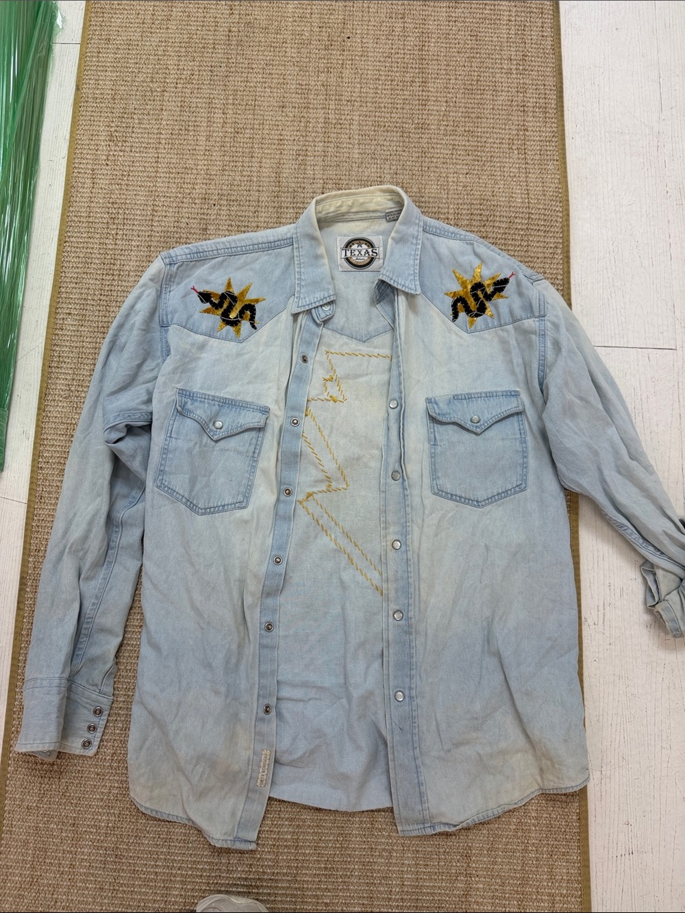 Light Wash Embroidered Lightning Denim Shirt Jacket